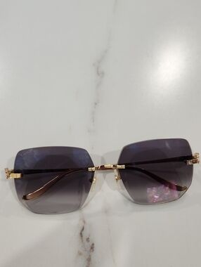 Cartier Rimless Square Sunglasses in Purple and Gold